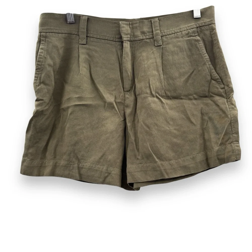 Banana Republic Linen‎ Blend Olive Green High Rise Pleated Shorts Sz 6
